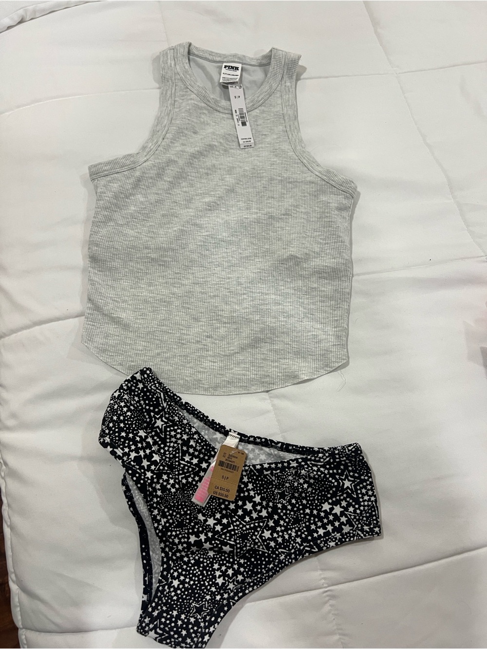 Light Gray Ribbed Tank Top PINK